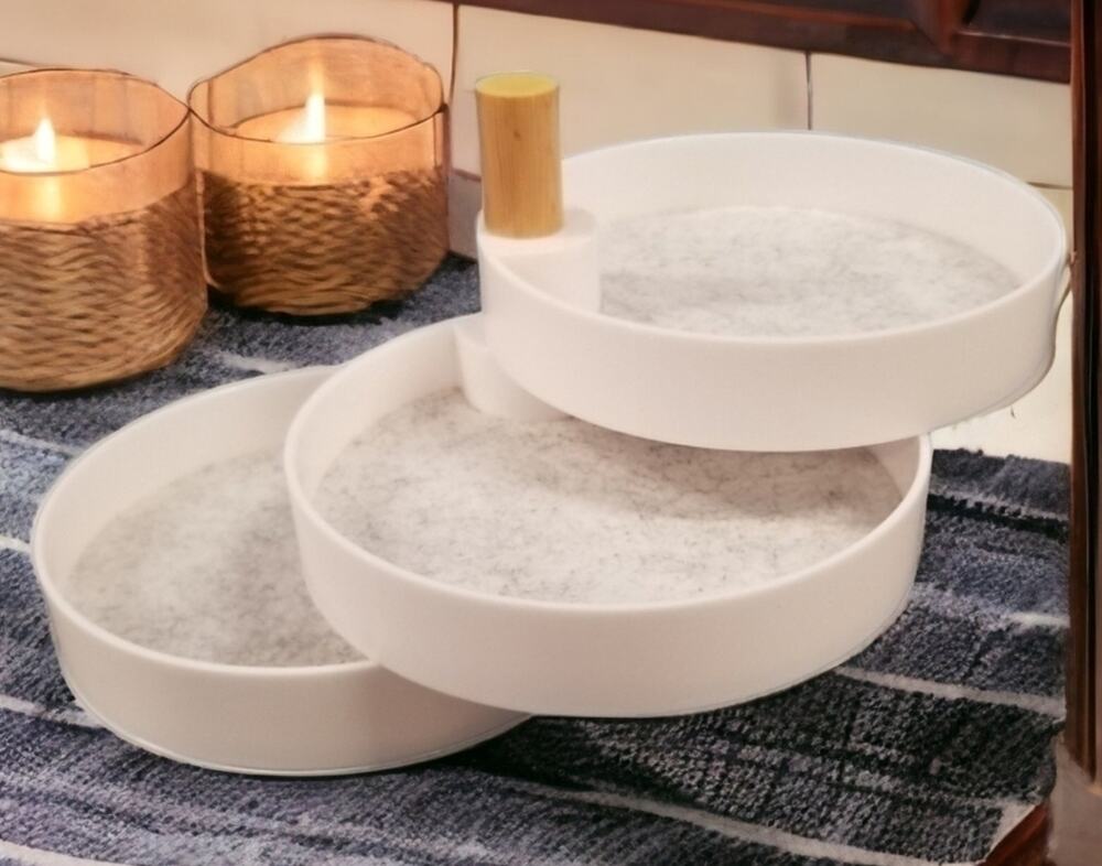 The 2Bandits Tiered Catchall Tray New in Box White Gray Jewelry Organizer